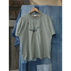 Vintage 90s Maui Embroidered Whale Green Single Stitch T-shirt Crazy Shirts XL